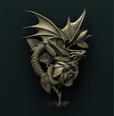 DRAGON ON ROSE 3D STL 3DWave